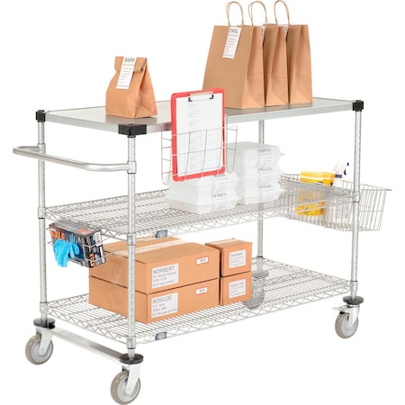 Chrome Curbside Cart W/3 Shelves & Polyurethane Casters, 36L X 24W X 40H